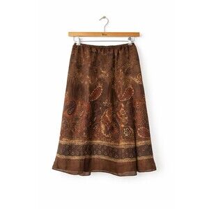 Vintage Brown Paisley Midi Skirt Lined Boho Cottagecore Size 8 Flowy
